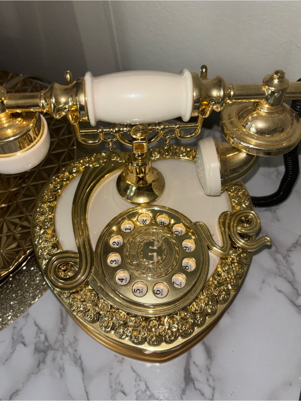 Elegant Gold and Cream Vintage-Style Phone music box Jewelry box